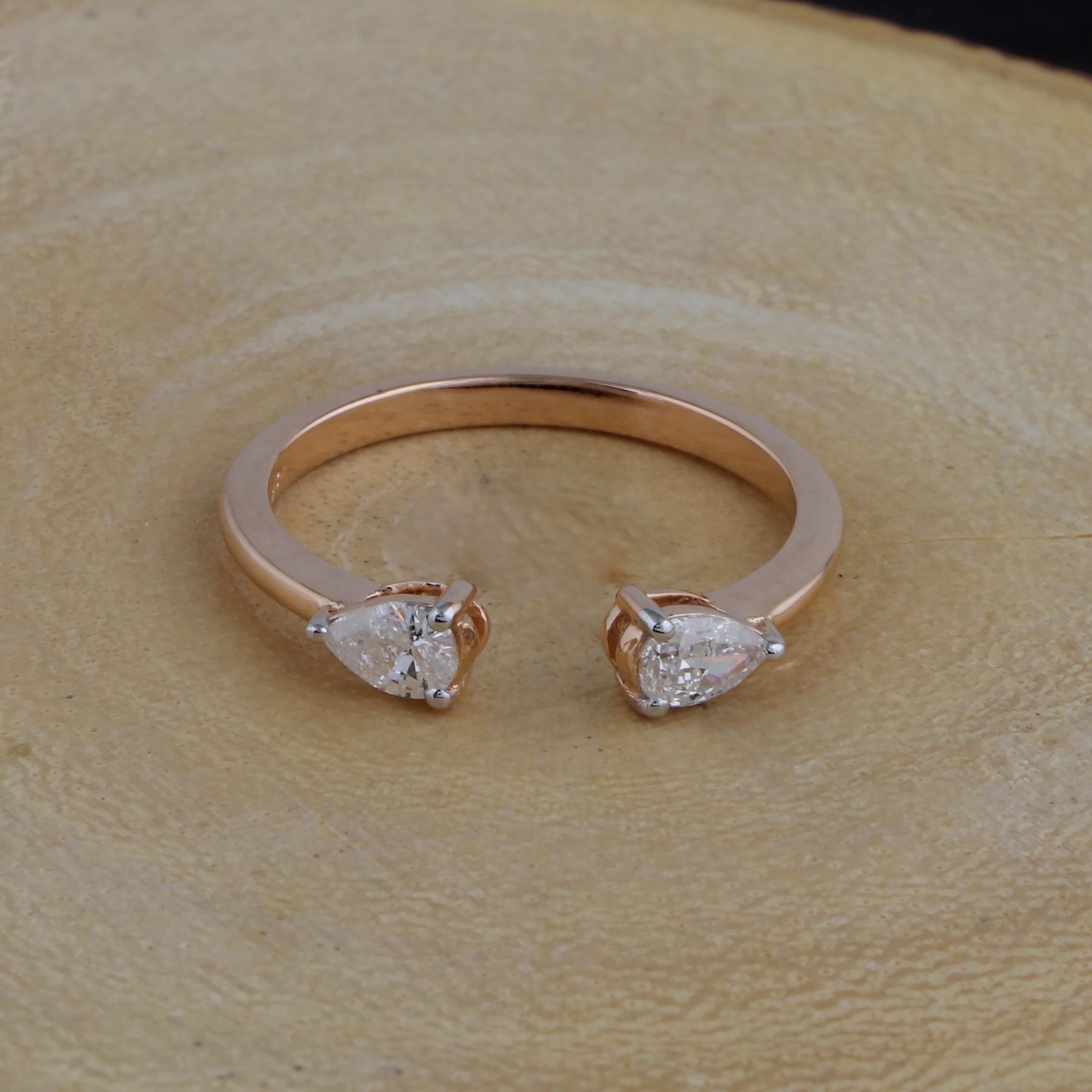 For Sale:  Minimalist Open Ended 18k Solid Rose Gold Ring with 0.35cts SI/H Color Diamond 3