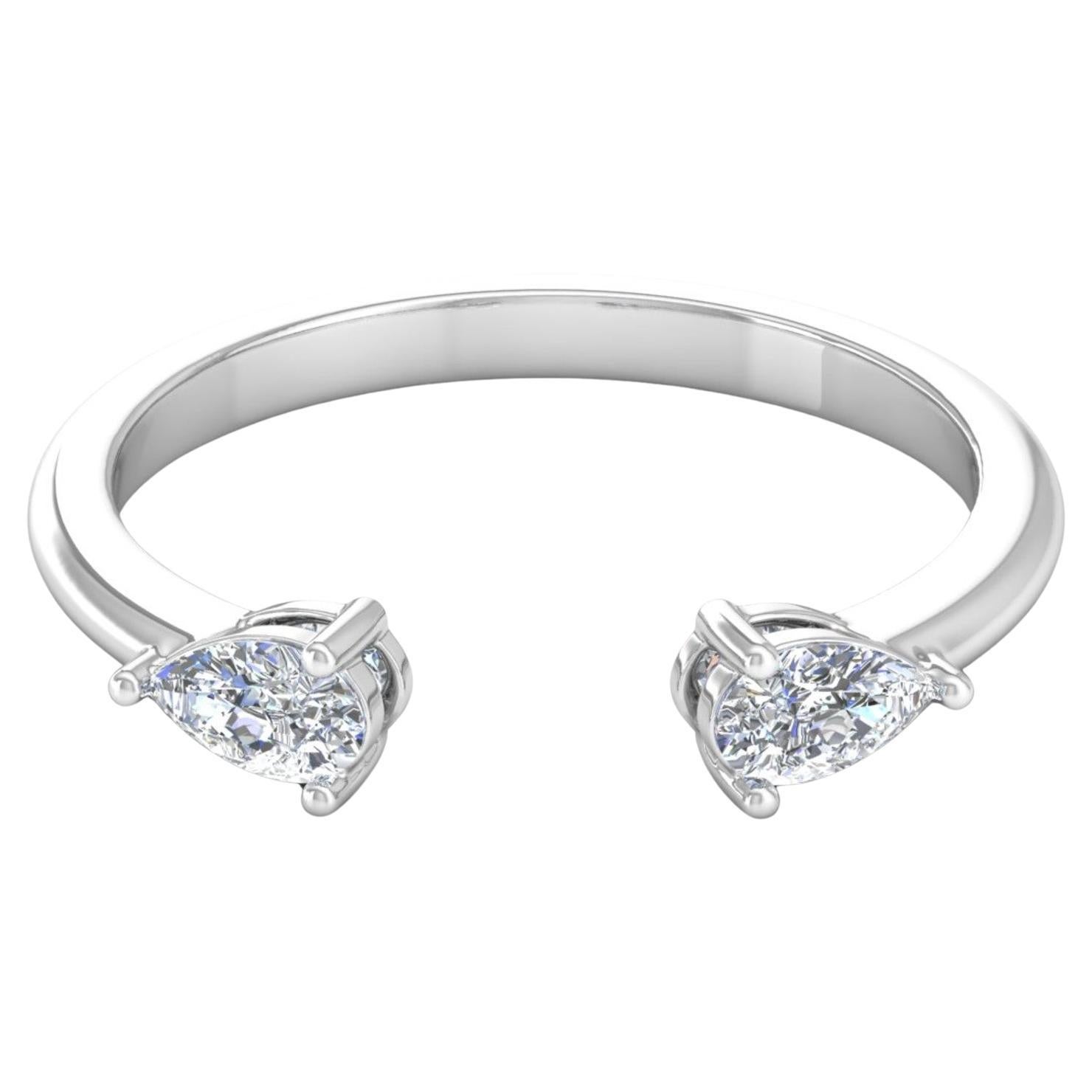 Minimalist Open Ended 18k Solid White Gold Ring with 0.35cts SI/H Color Diamond