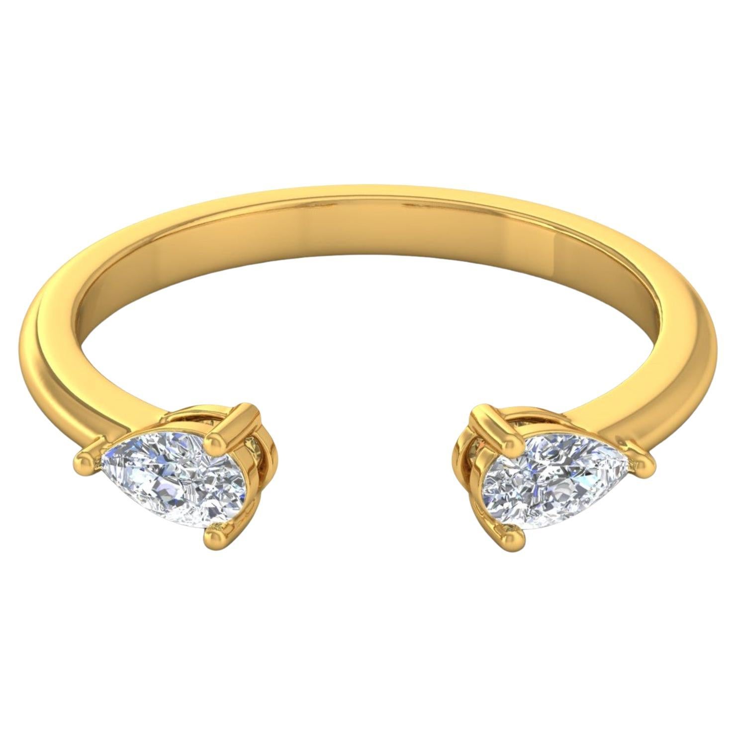 Minimalist Open Ended 18k Solid Yellow Gold Ring with 0.35cts SI/H Color Diamond