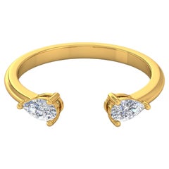 Minimalist Open Ended 18k Solid Yellow Gold Ring with 0.35cts SI/H Color Diamond