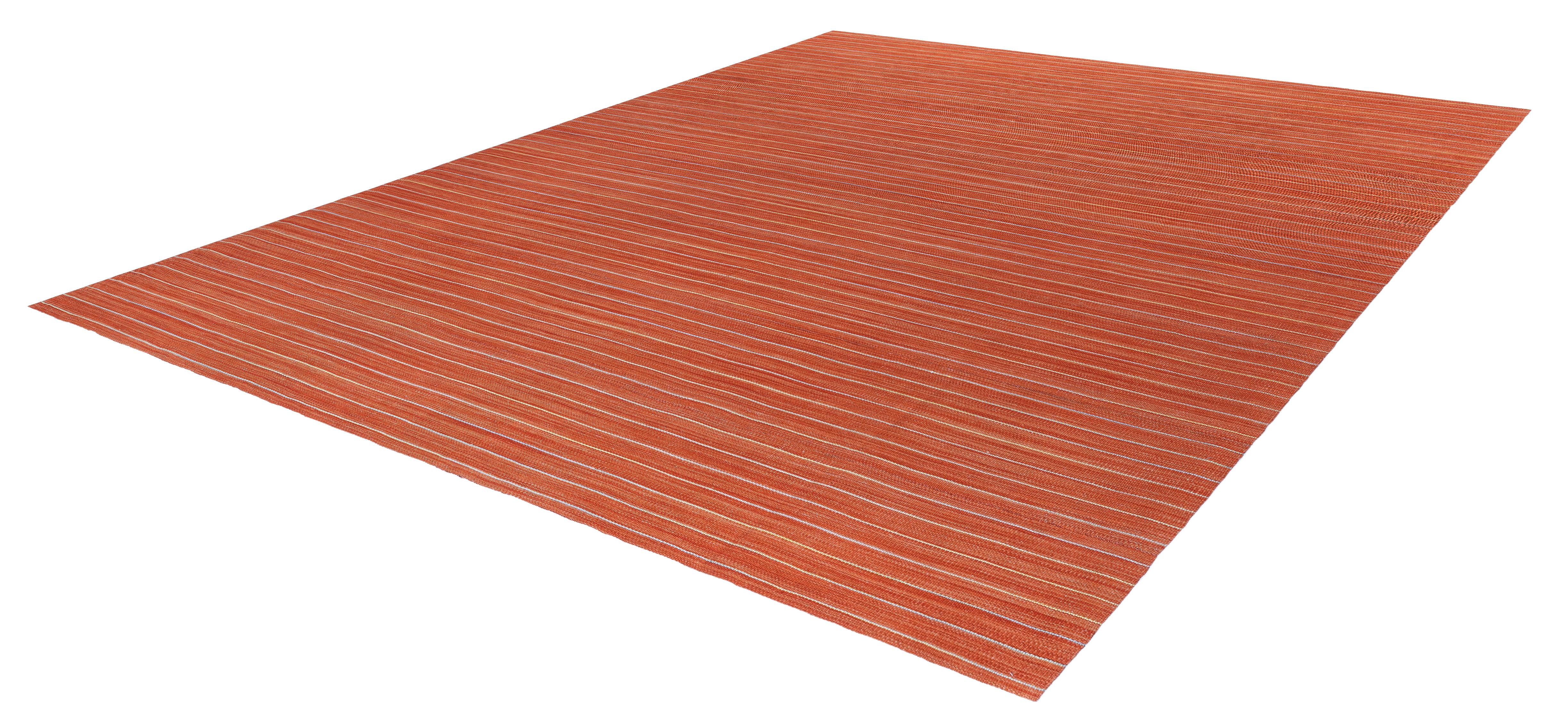Minimalistischer moderner Pelas Flachgewebe-Teppich in Orange (Handgewebt) im Angebot