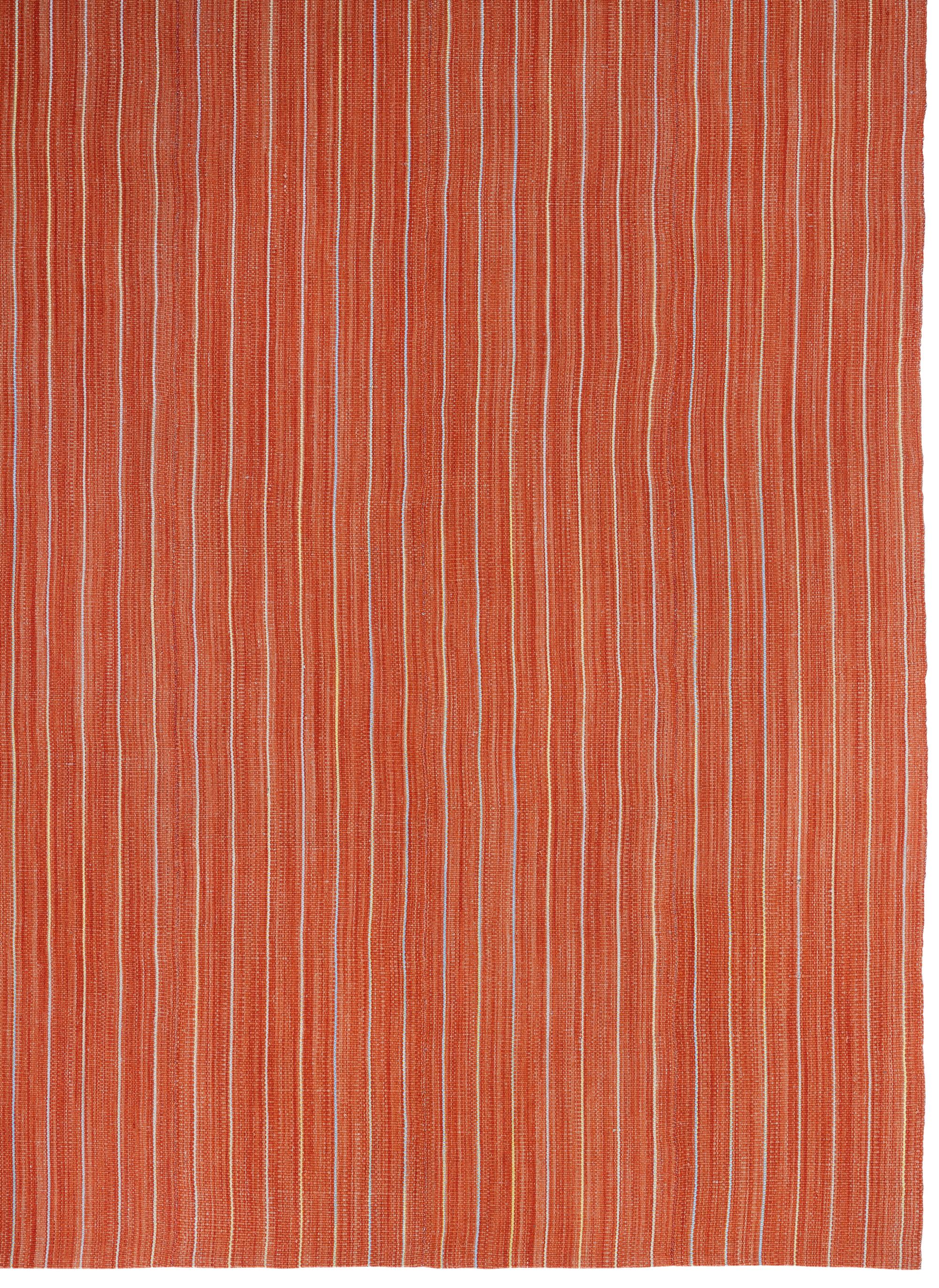 Minimalistischer moderner Pelas Flachgewebe-Teppich in Orange (Wolle) im Angebot