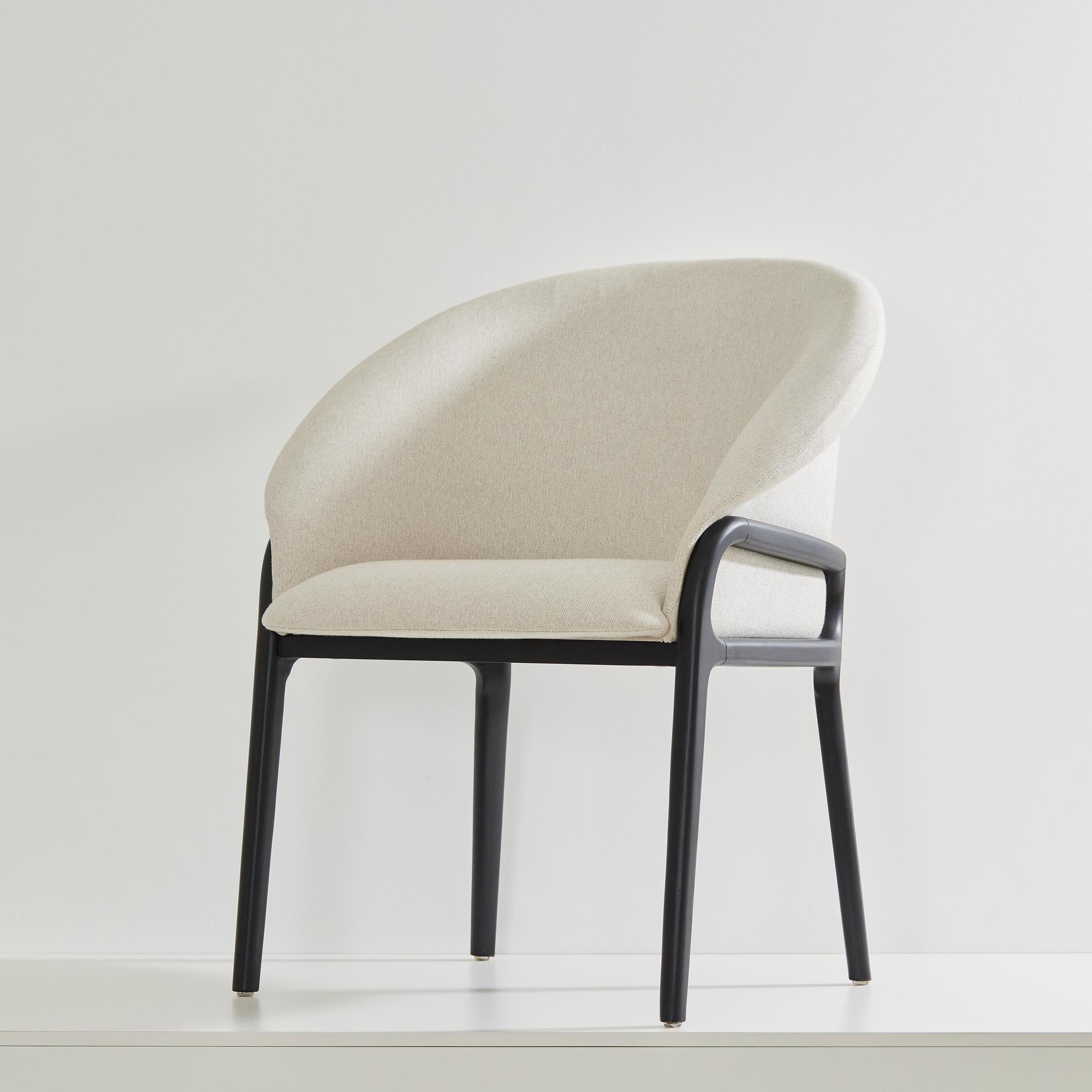Contemporary Minimalist Organic Chair in black Solid Wood, cian textiles Seating For Sale