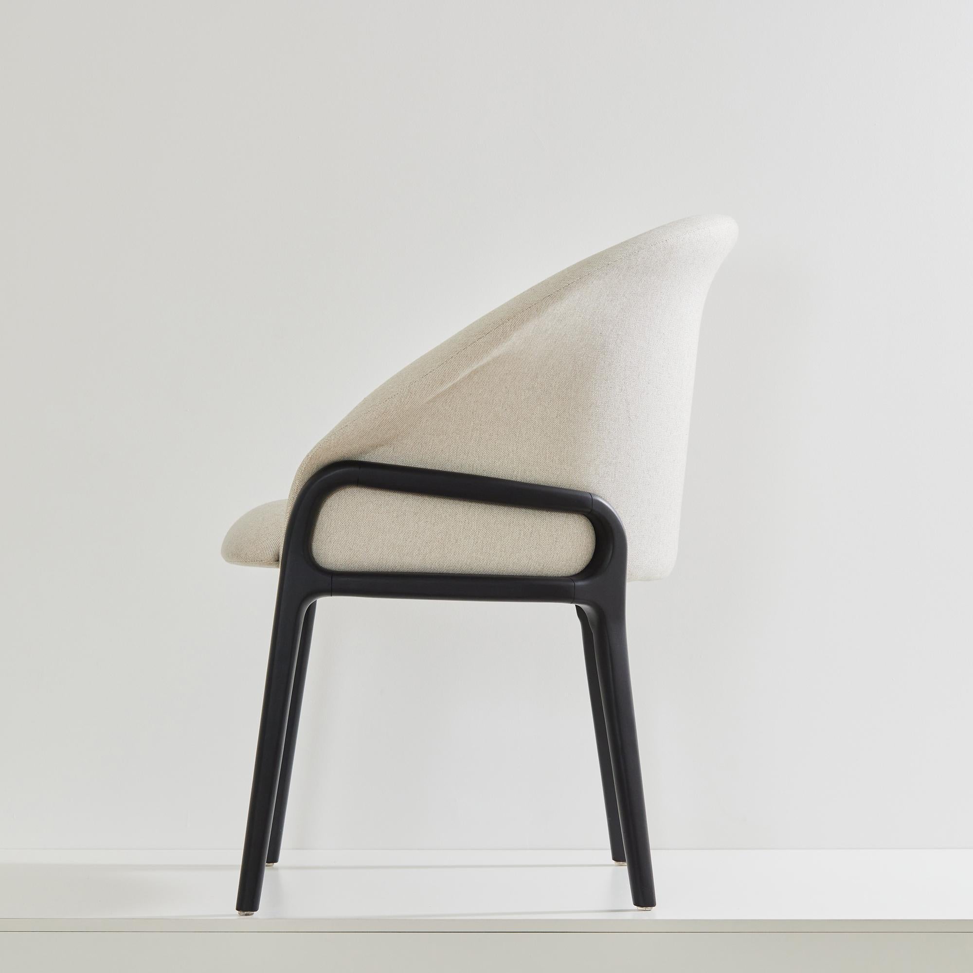 Modern Minimalist Organic Chair in black Solid Wood, off-white textiles Seating For Sale