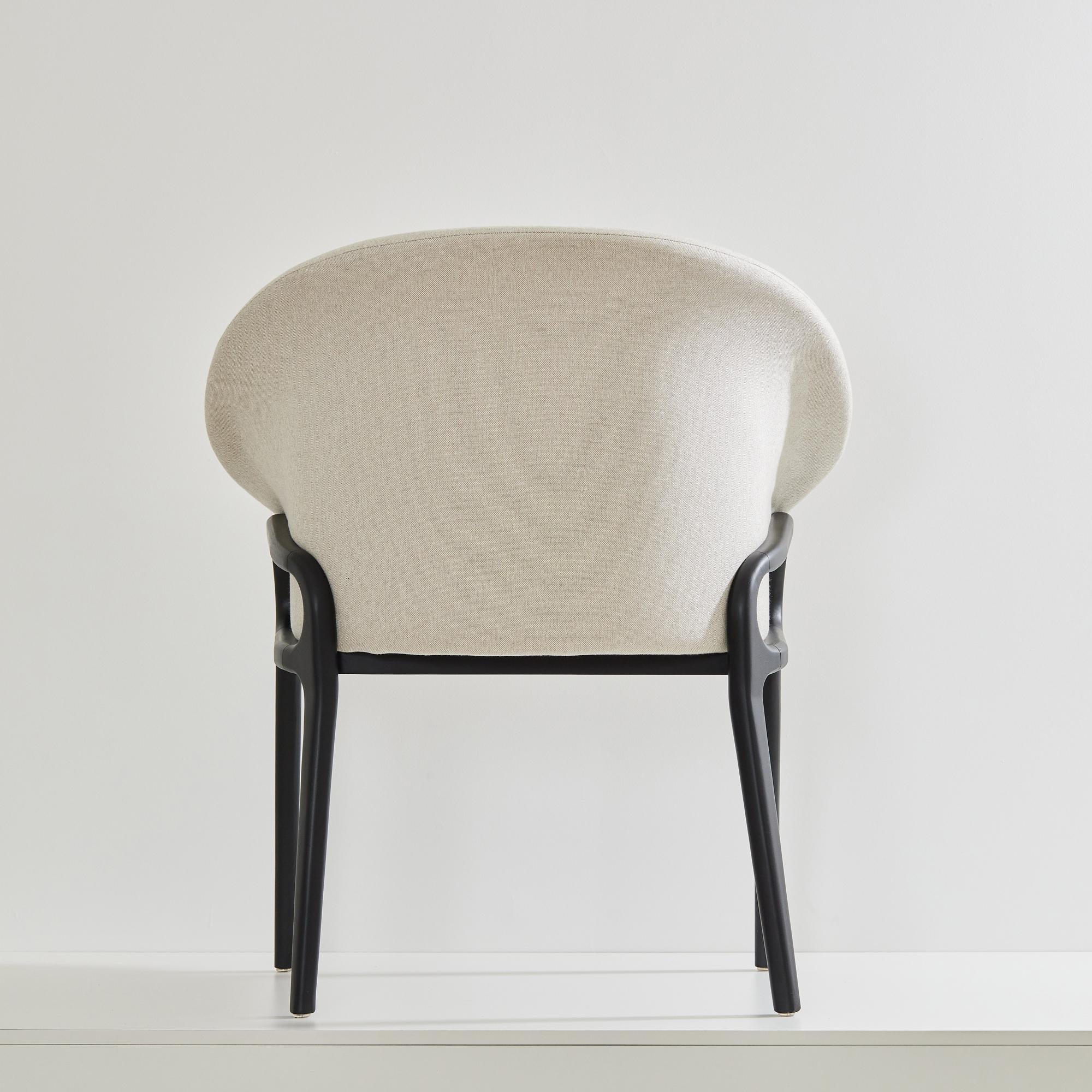 Brazilian Minimalist Organic Chair in black Solid Wood, off-white textiles Seating For Sale