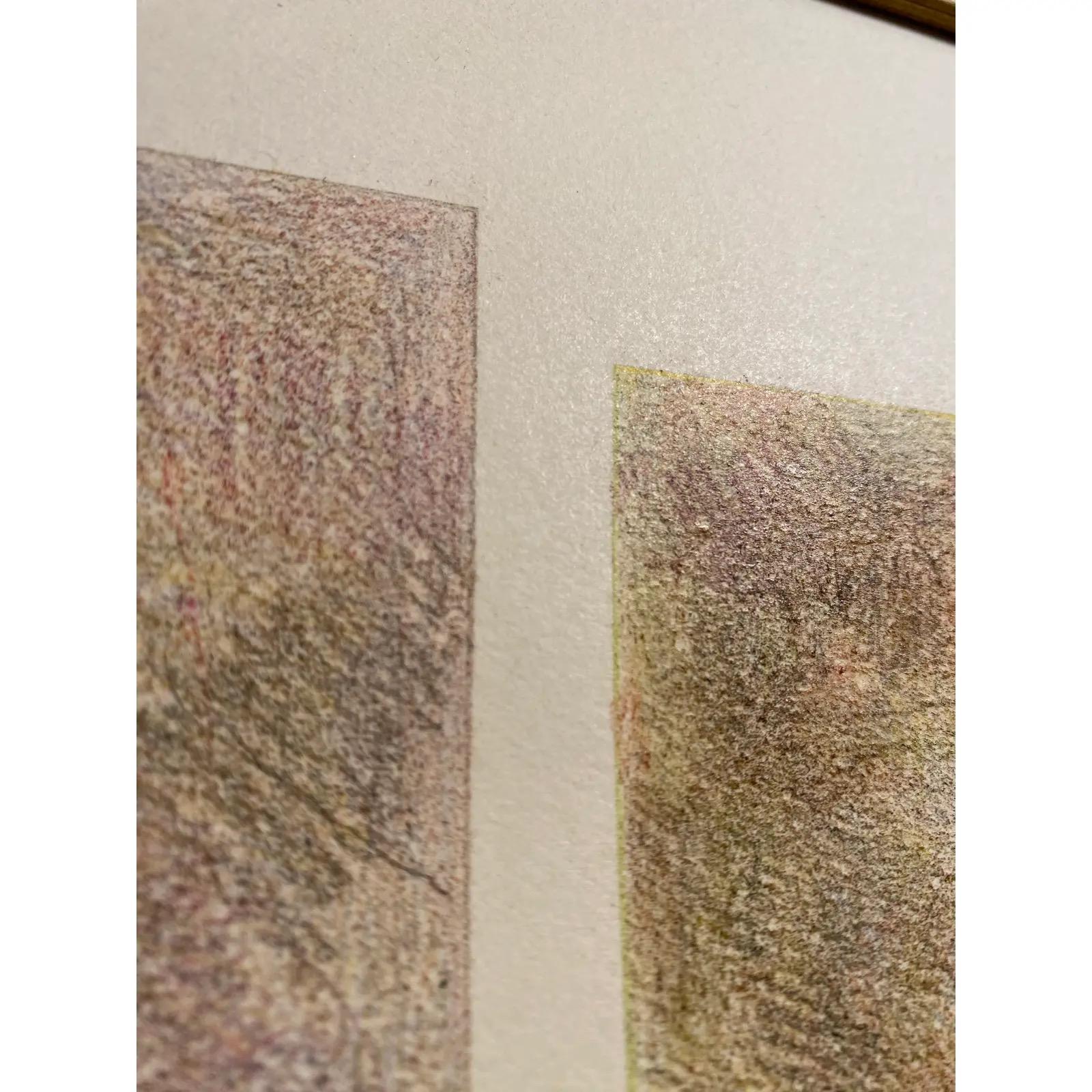 Dipinto a mano Disegno astratto minimalista originale firmato a matita su carta incorniciato in una cornice dorata in vendita