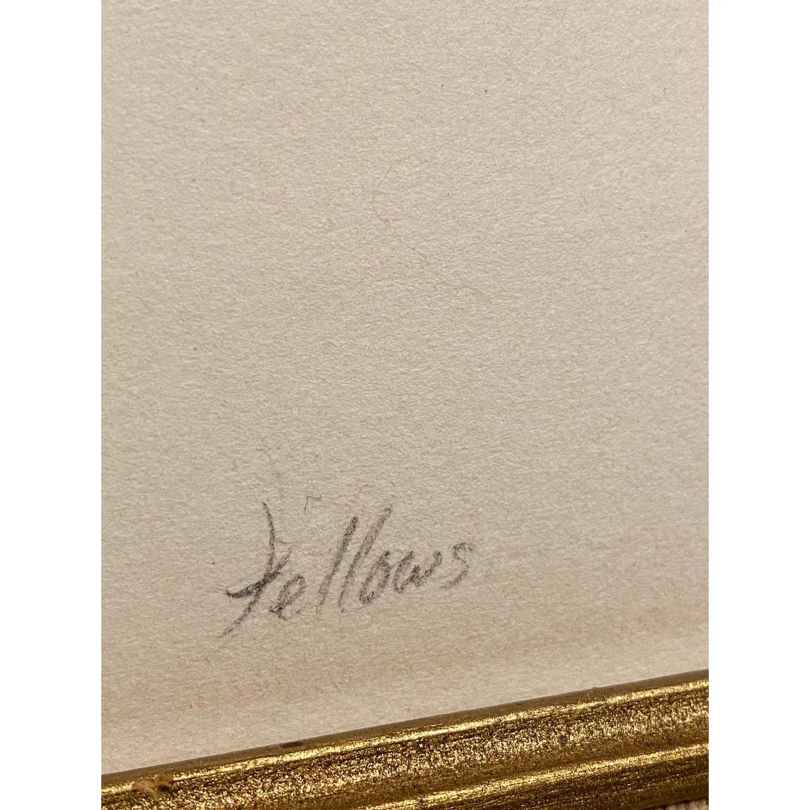 Lino Disegno astratto minimalista originale firmato a matita su carta incorniciato in una cornice dorata in vendita