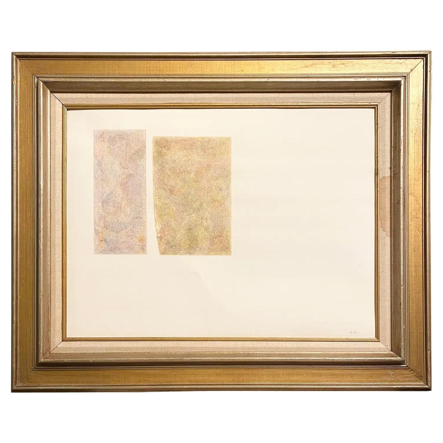 Disegno astratto minimalista originale firmato a matita su carta incorniciato in una cornice dorata in vendita