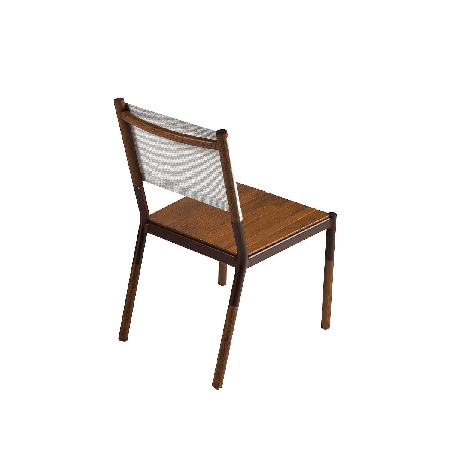Silla de exterior minimalista de madera, metal y tela Moderno en venta