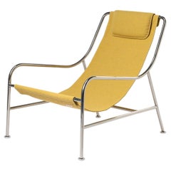 Minimalist Outdoor Lounge Chair in "Dijon" Fabric and Brushed Stainless Steel