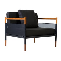 Minimalist Outdoor Lounge Chair in Hardwood, Metal and Fabric