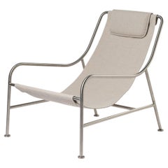 Minimalist Outdoor Lounge Chair in "Papyrus" Fabric and Brushed Stainless Steel
