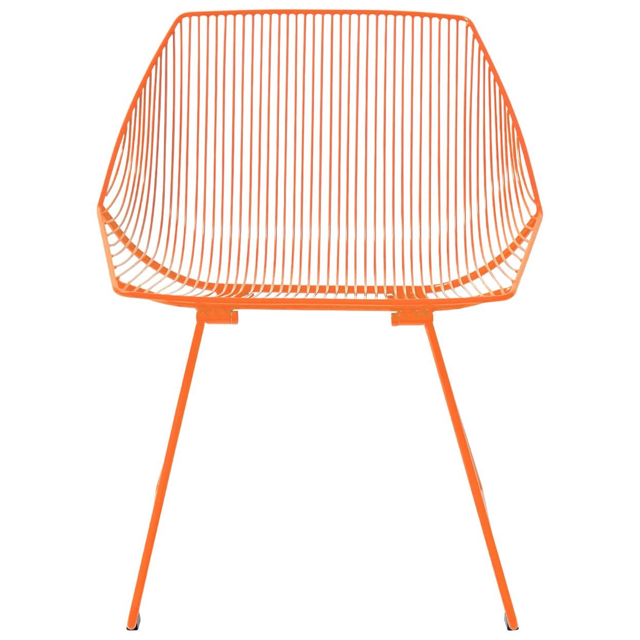 Minimalist Outdoor Wire Lounge Chair, the Bunny Lounge in Orange