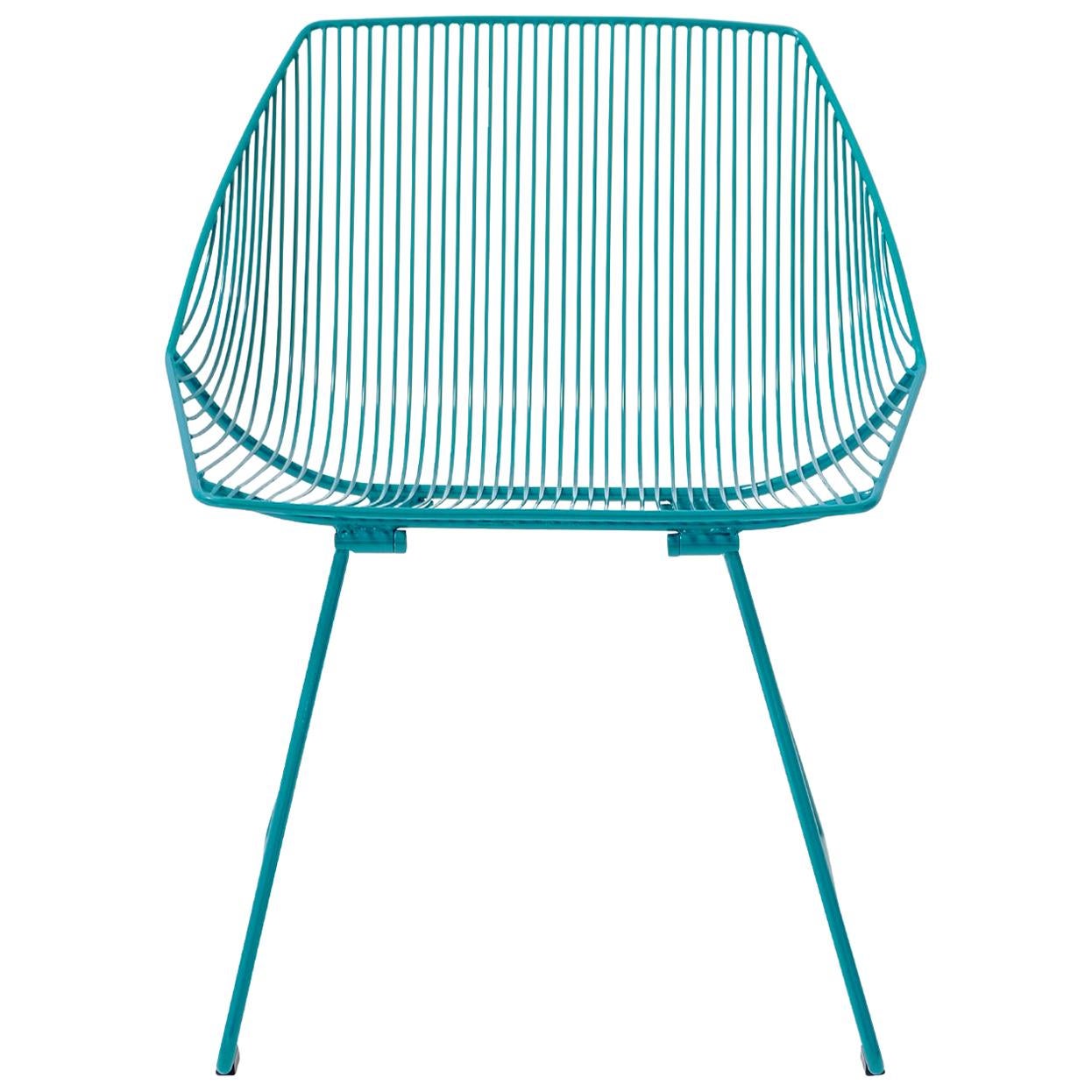 Minimalist Outdoor Wire Lounge Chair, The Bunny Lounge in Peacock Blue
