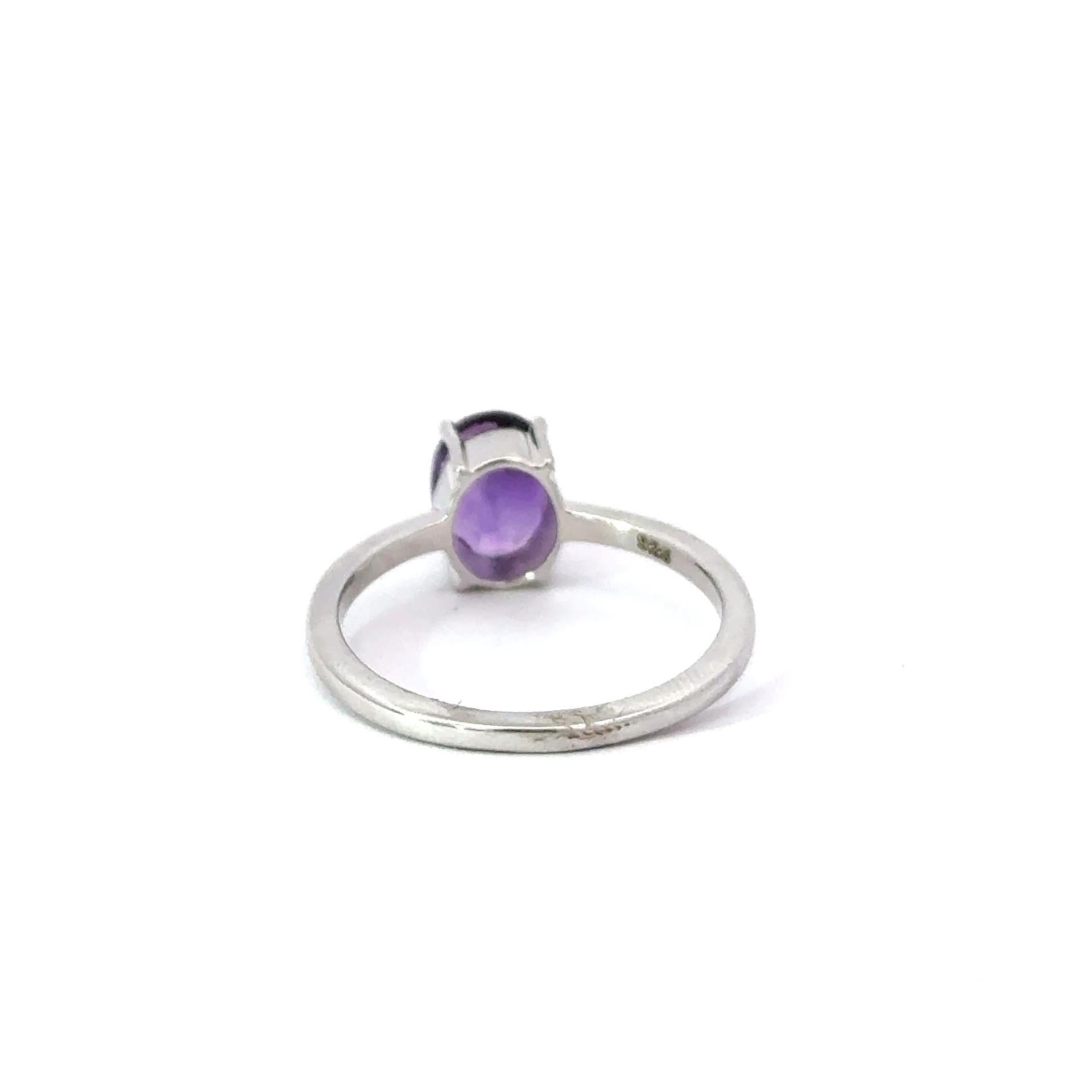 For Sale:  Minimalist Oval Cut Amethyst Single Stone Ring with Silver Jewelry Gift for Wife 5