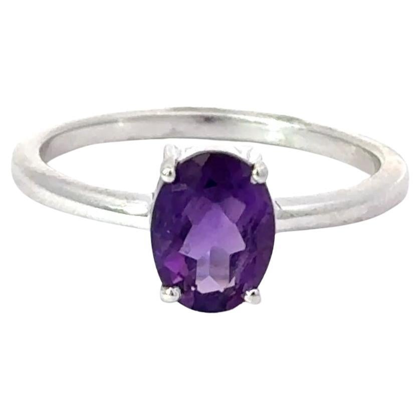 For Sale:  Minimalist Oval Cut Amethyst Single Stone Ring with Silver Jewelry Gift for Wife