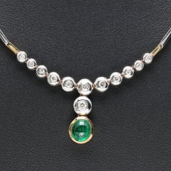 Minimalist Oval Cut Emerald Diamonds Necklace, Natural Emerald Diamond Necklace