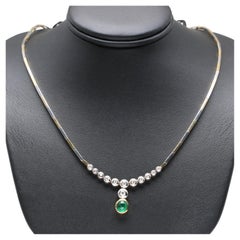 Minimalist Oval Cut Emerald Diamonds Necklace, Natural Emerald Diamond Necklace