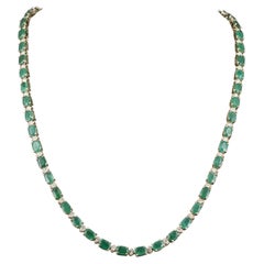 Minimalist Oval Cut Emerald Diamonds Necklace,  Natural Emerald