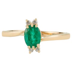Minimalist Oval-Cut Natural Emerald & Diamond Cluster Ring in 14K Yellow Gold