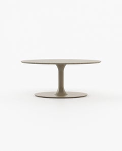 Minimalist Oval Dining Table with Aged Oak Top & Beige Grey Lacquered Base