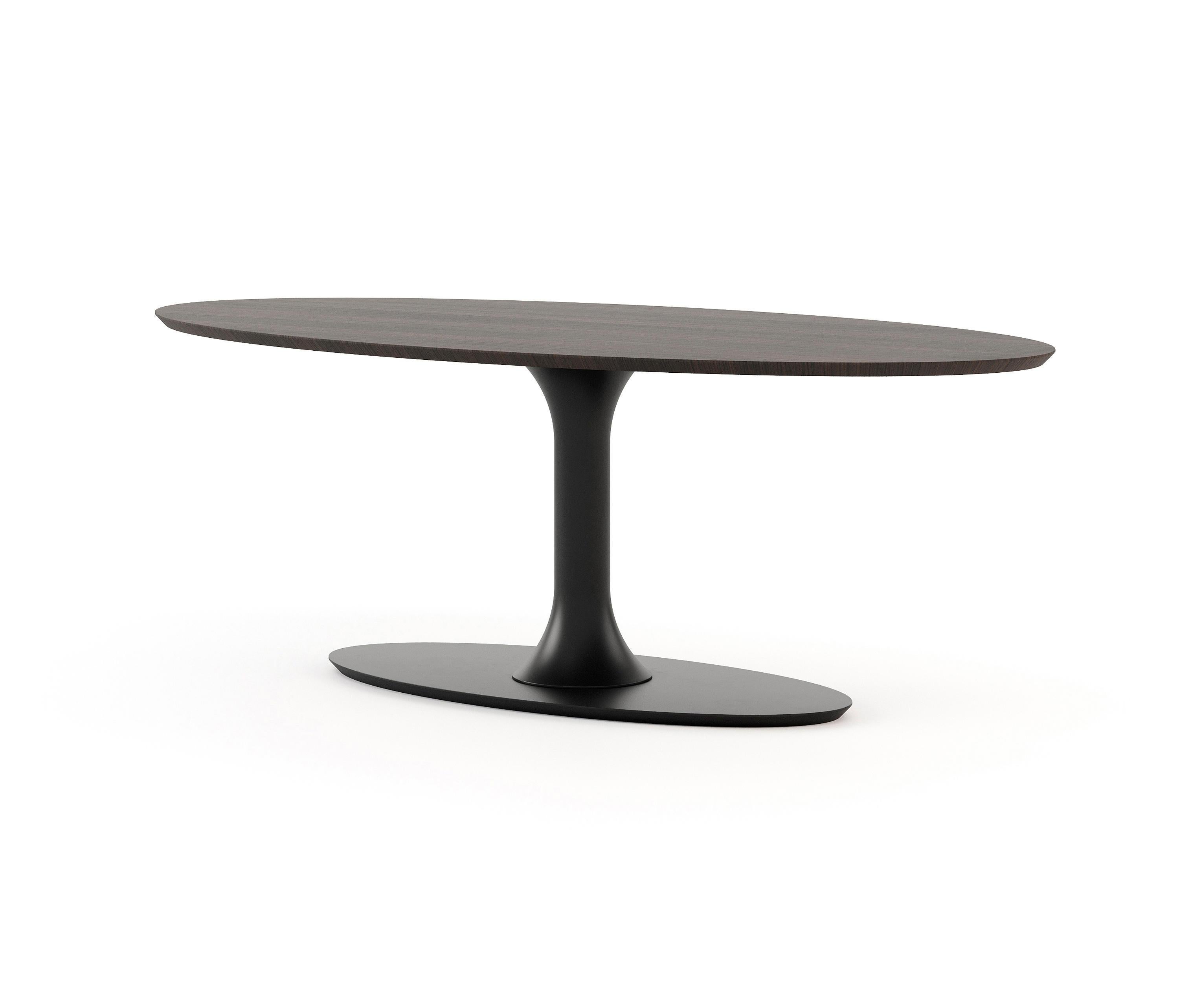 Wood Minimalist Oval Dining Table with Aged Oak Top & Beige Grey Lacquered Base For Sale