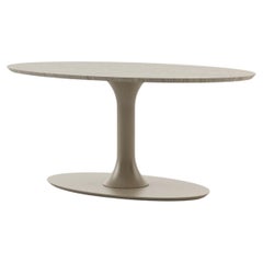 Tavolo da pranzo ovale minimalista con piano in Oak AGE e base laccata grigio beige