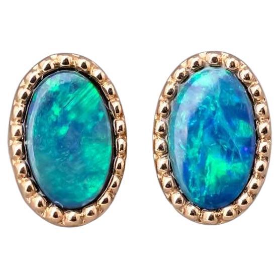 Minimalist Oval Doublet Opal Stud Earrings 18K Yellow Gold