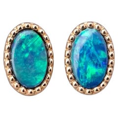 Minimalist Oval Doublet Opal Stud Earrings 18K Yellow Gold