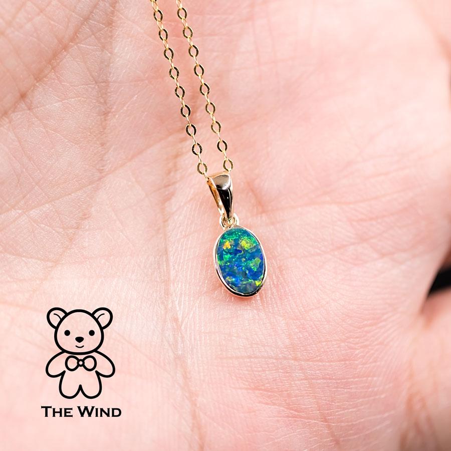 Minimalist Oval Natural Australian Doublet Opal Necklace 14k Yellow Gold In New Condition For Sale In Suwanee, GA