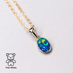 Minimalist Oval Natural Australian Doublet Opal Necklace 14k Yellow Gold