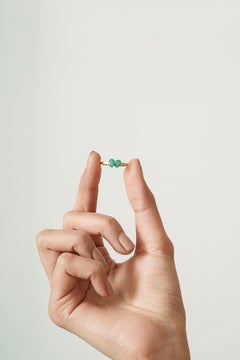 Minimalist Oval & Pear Natural Emerald Toi et Moi Ring in 14K Solid Yellow Gold