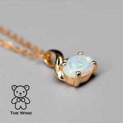 Simple Oval Shaped Australian Solid Opal Pendant Necklace 14k Yellow Gold