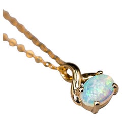 Minimalist Oval Shaped Australian Solid Opal 14K Yellow Gold Necklace