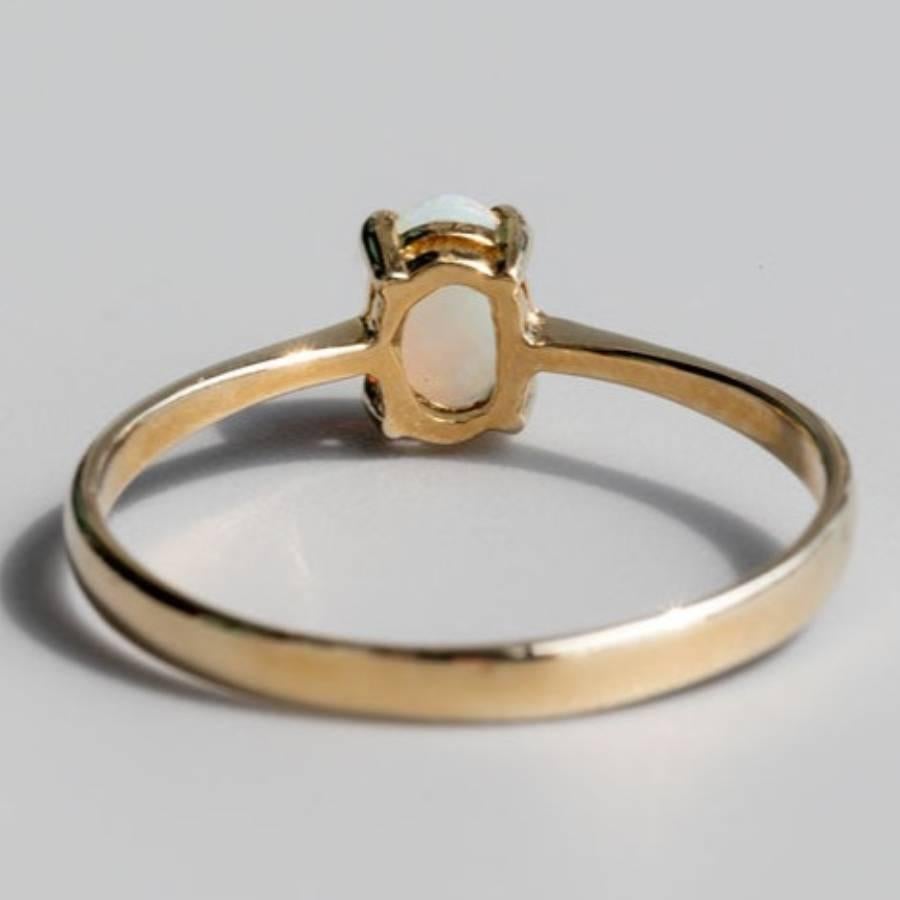 Oval Cut Minimalist Oval Shaped Australian Solid Opal Ring 14K Yellow Gold For Sale
