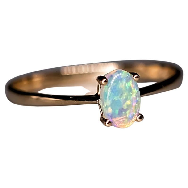 Minimalist Oval Shaped Australian Solid Opal Ring 18K Yellow Gold For Sale