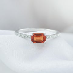 Minimalist Sapphire & Natural Diamond Ring 10K White Gold Jewelry