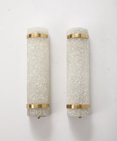 Minimalist pair of 1950's French Textured Resin and Brass  Wall Sconces.