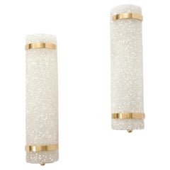 Vintage Minimalist pair of 1950's French Textured Resin and Brass  Wall Sconces.
