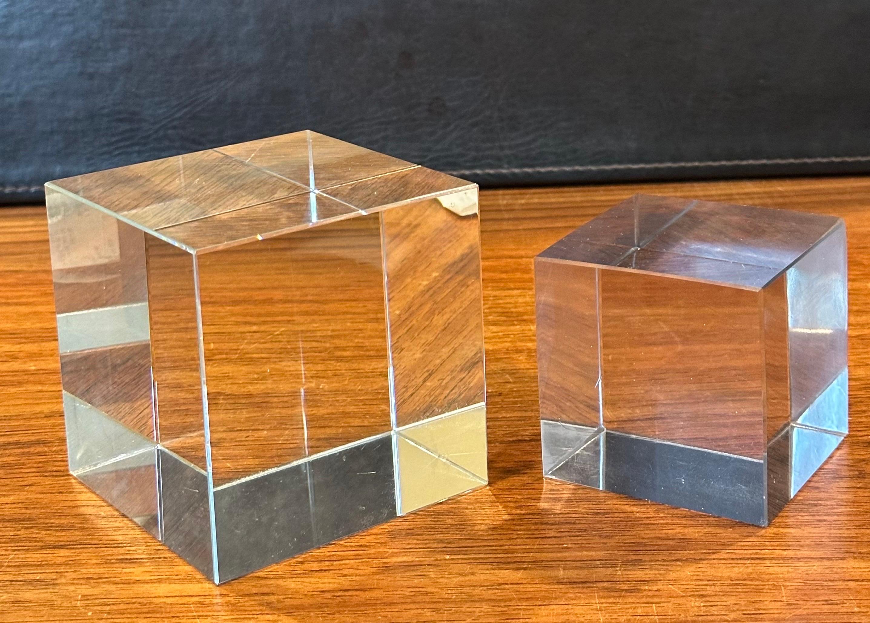 Minimalist Pair of Solid Crystal Cube Sculptures / Paperweights For Sale 4