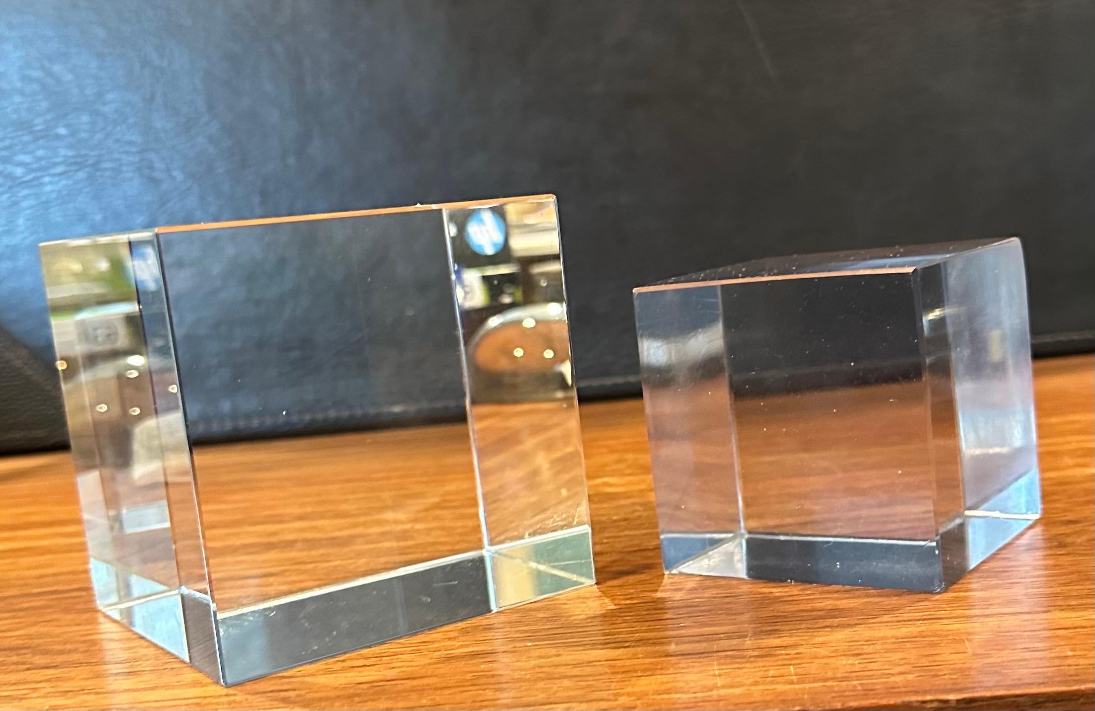Minimalist Pair of Solid Crystal Cube Sculptures / Paperweights For Sale 5