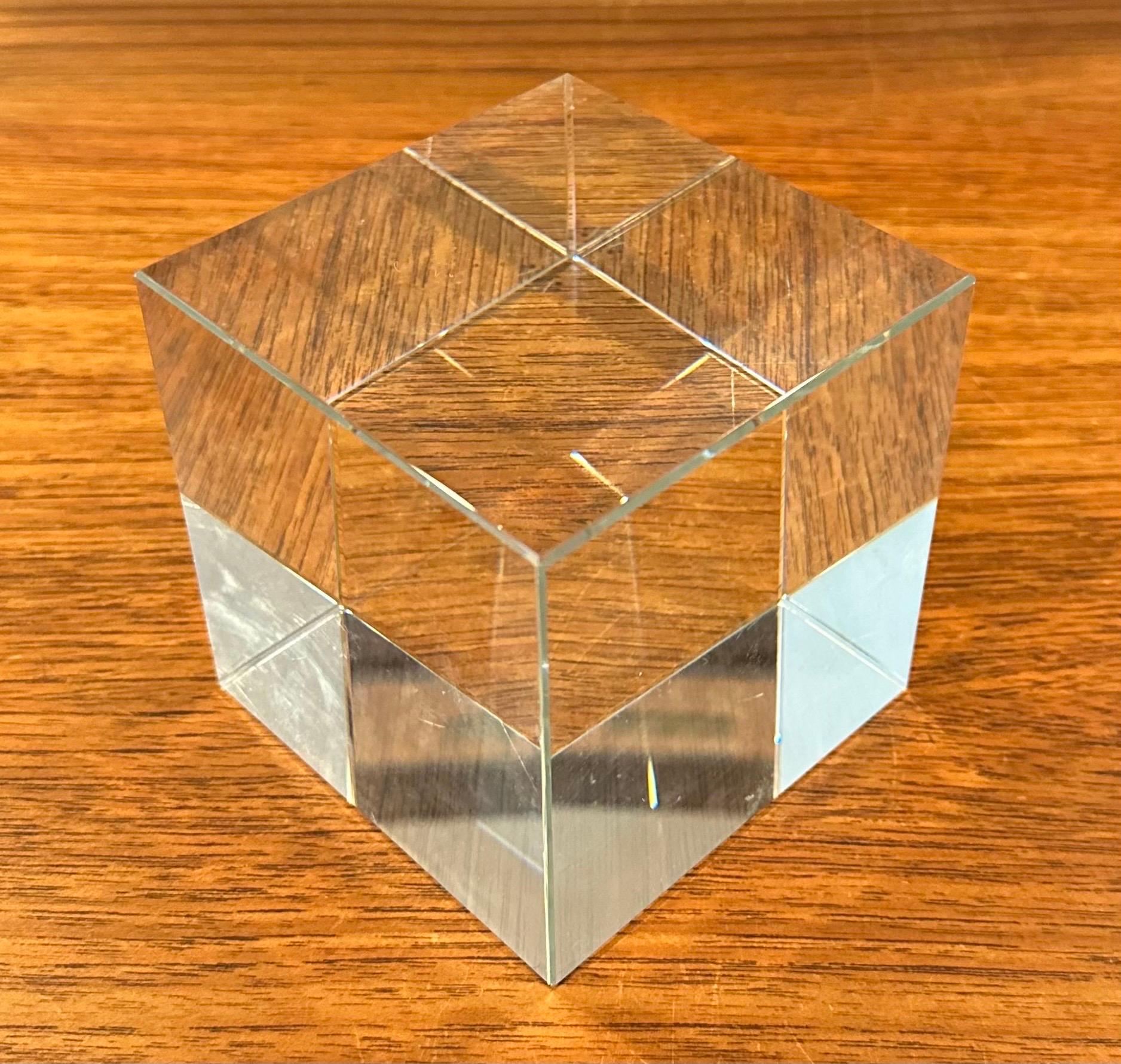 Minimalist Pair of Solid Crystal Cube Sculptures / Paperweights For Sale 6
