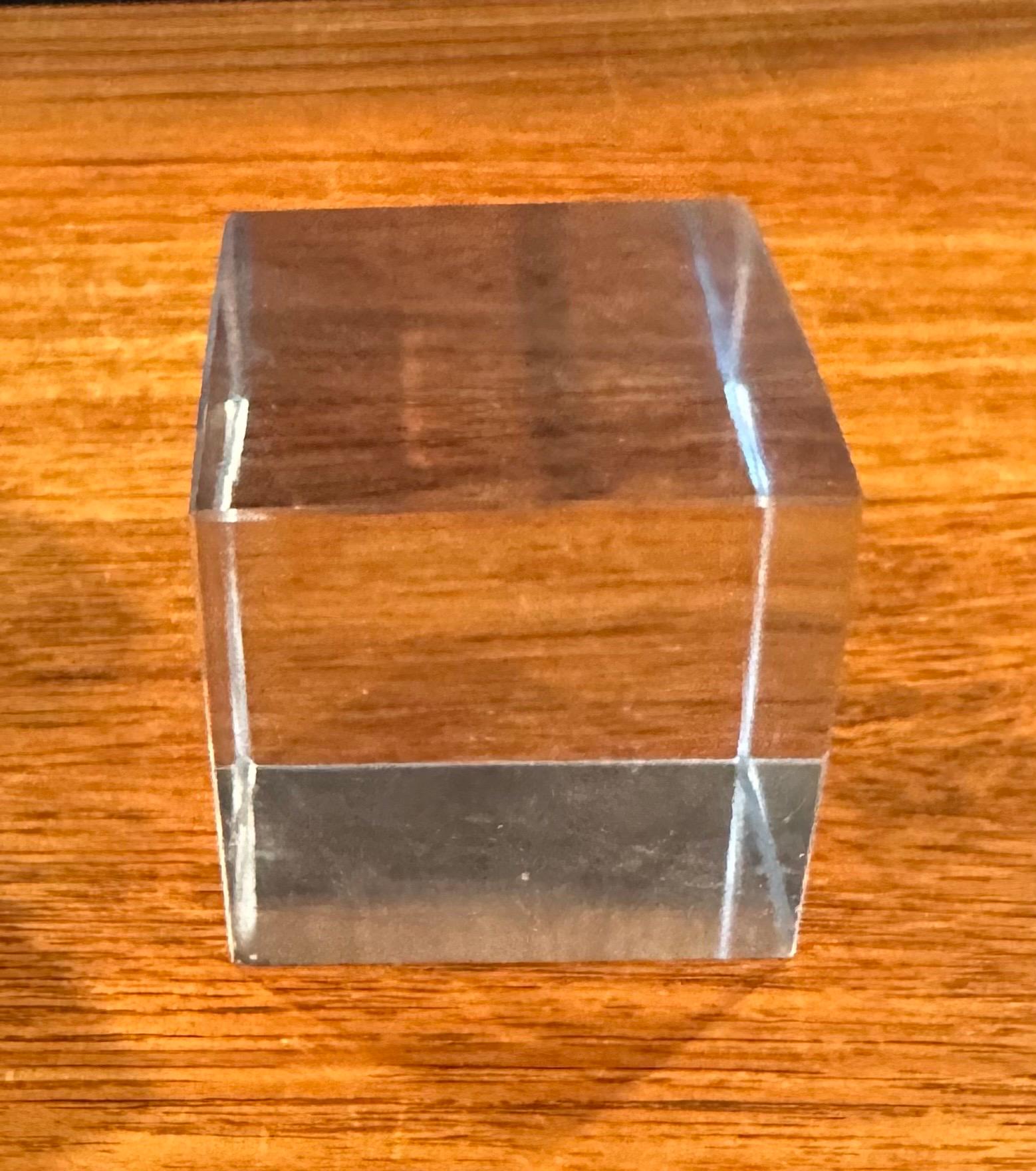 American Minimalist Pair of Solid Crystal Cube Sculptures / Paperweights For Sale