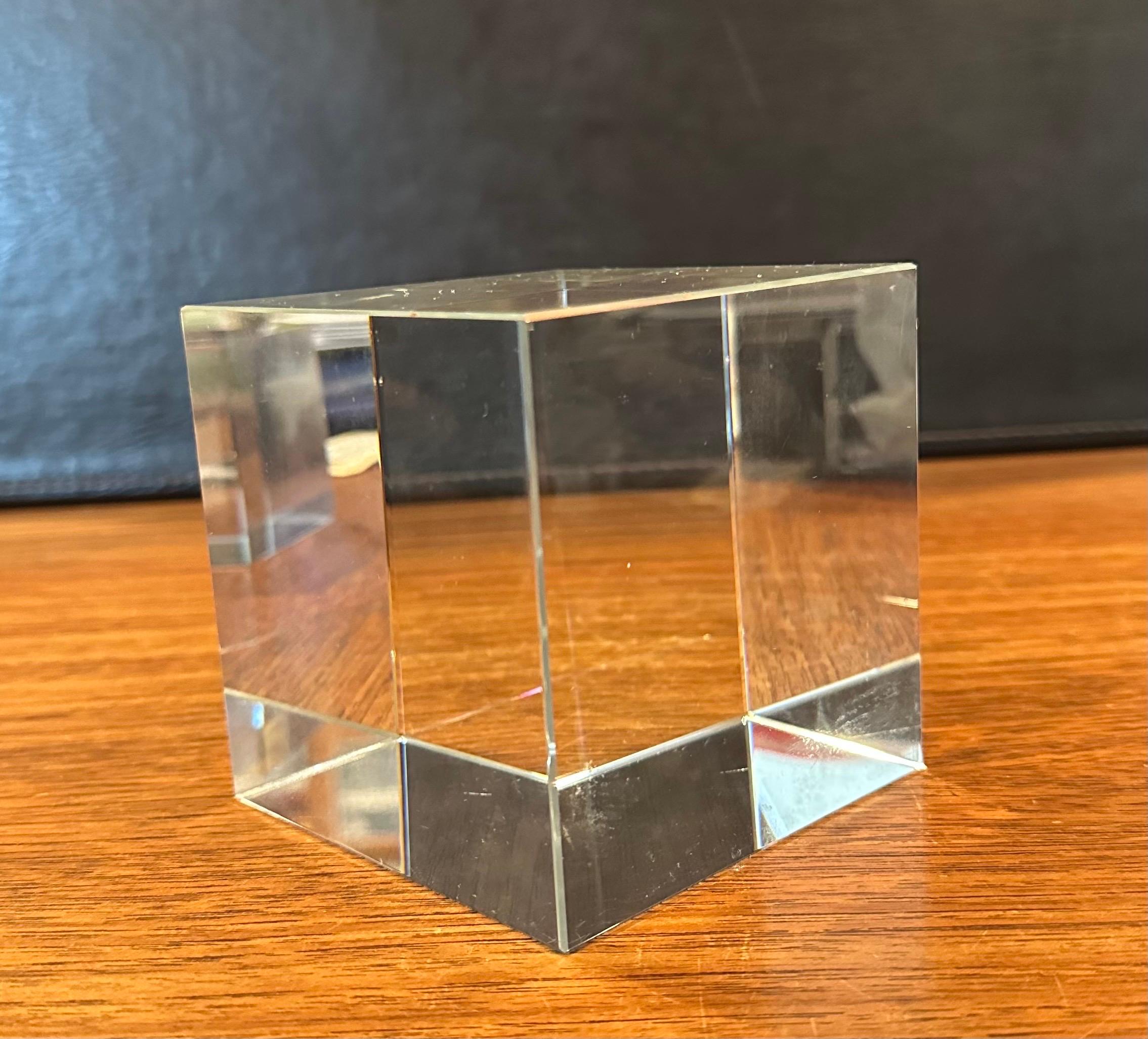20th Century Minimalist Pair of Solid Crystal Cube Sculptures / Paperweights For Sale