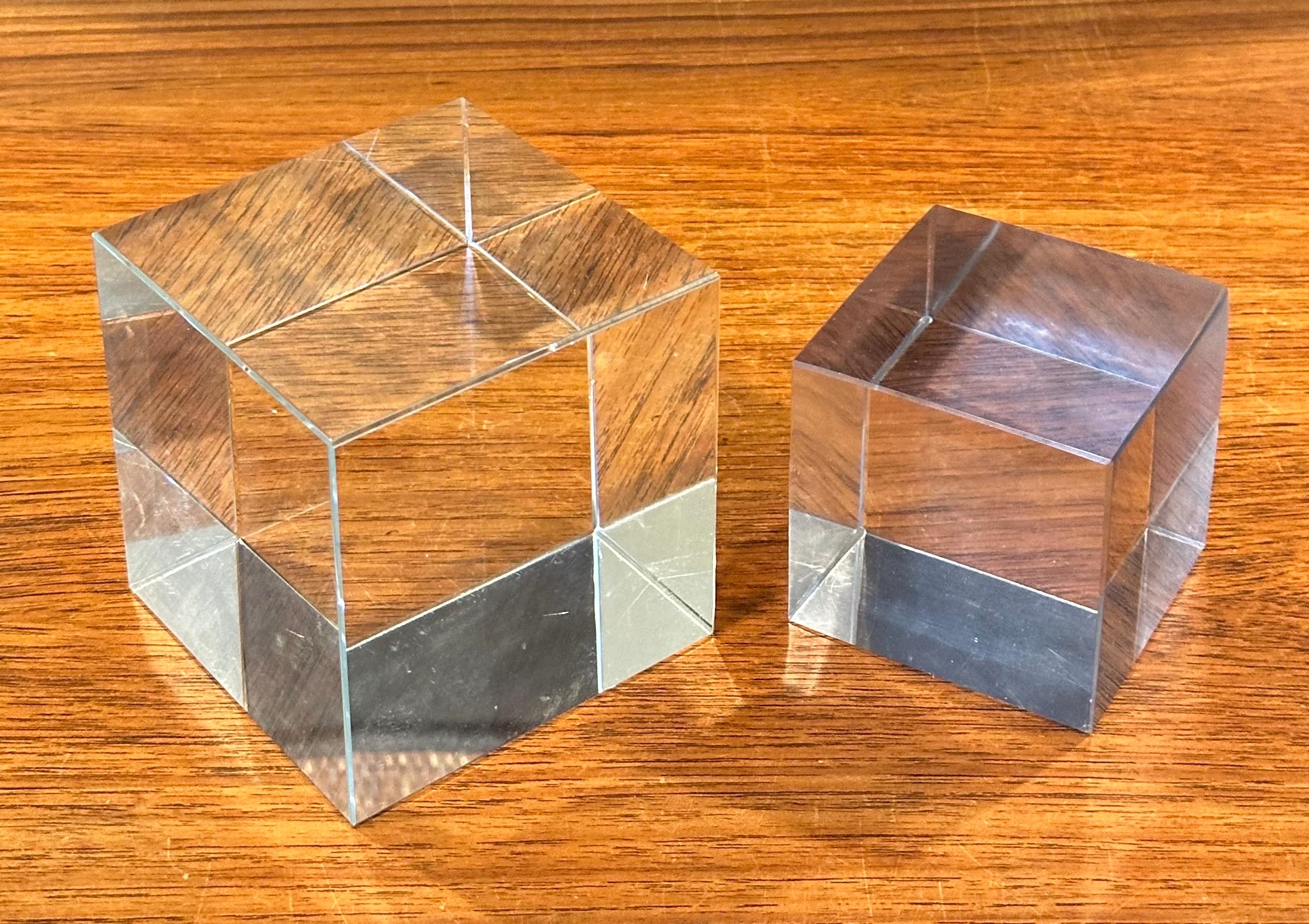 Minimalist Pair of Solid Crystal Cube Sculptures / Paperweights For Sale 3