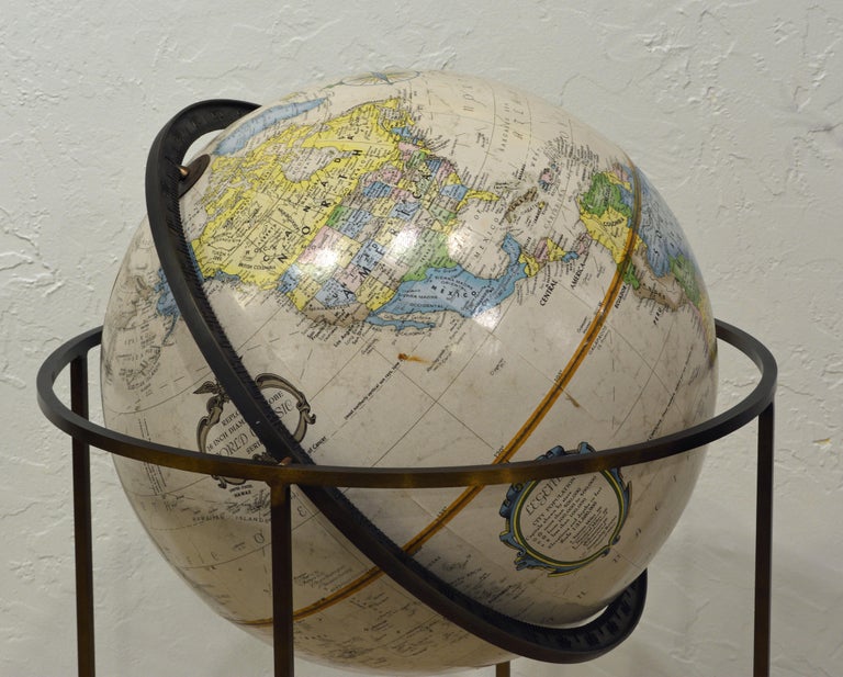 Minimalist Paul McCobb Style Replogle Terrestrial Globe on Brass Stand ...