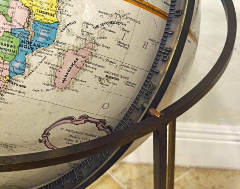 Minimalist Paul McCobb Style Replogle Terrestrial Globe on Brass Stand ...