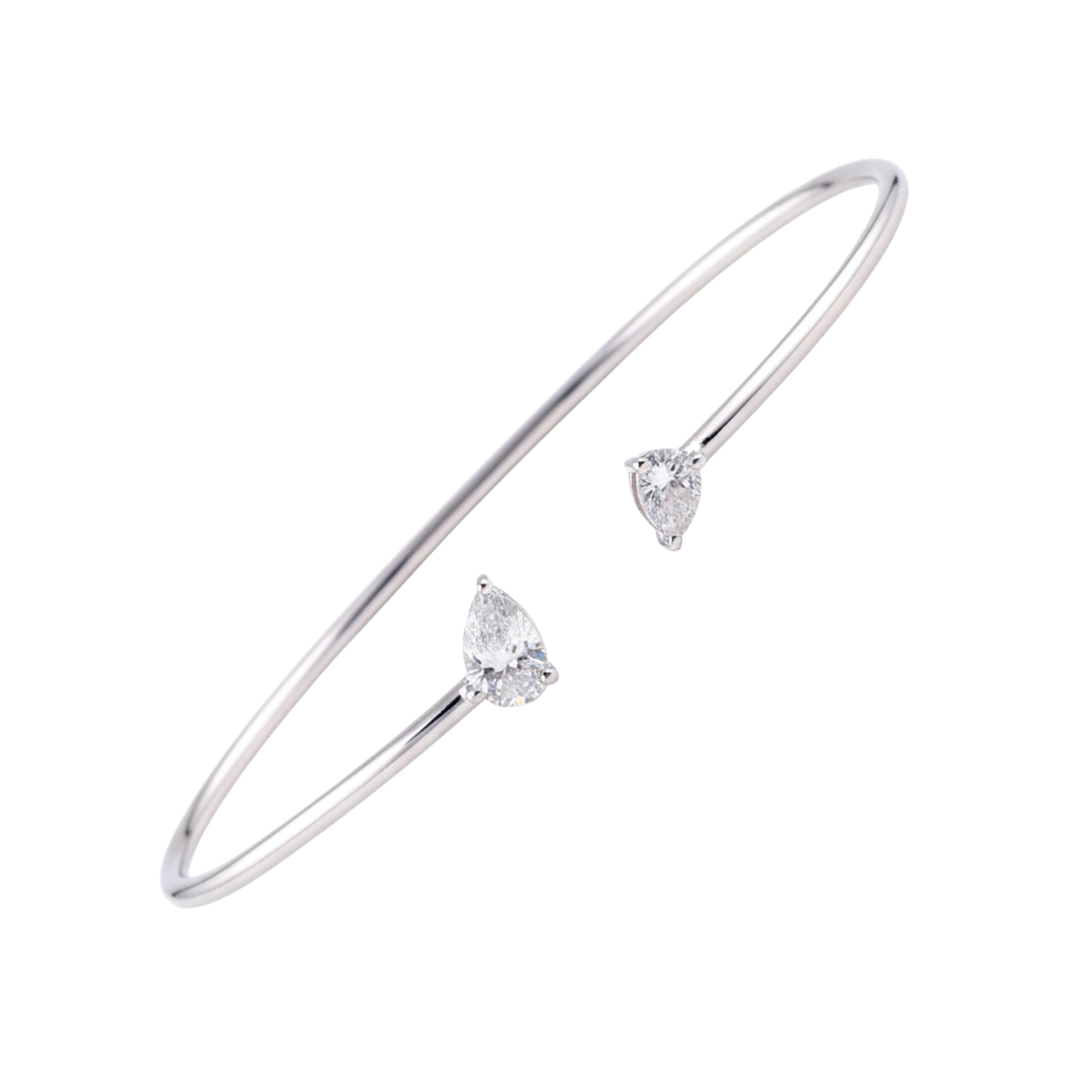 0,73 ct Pulsera Puño Diamante Certificado Corte Pera, Oro Blanco 14k Pulsera Abierta en venta