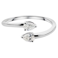 Minimalist Pear Certified Diamond Open Cuff Bypass Ring 18K White Gold Jewelry