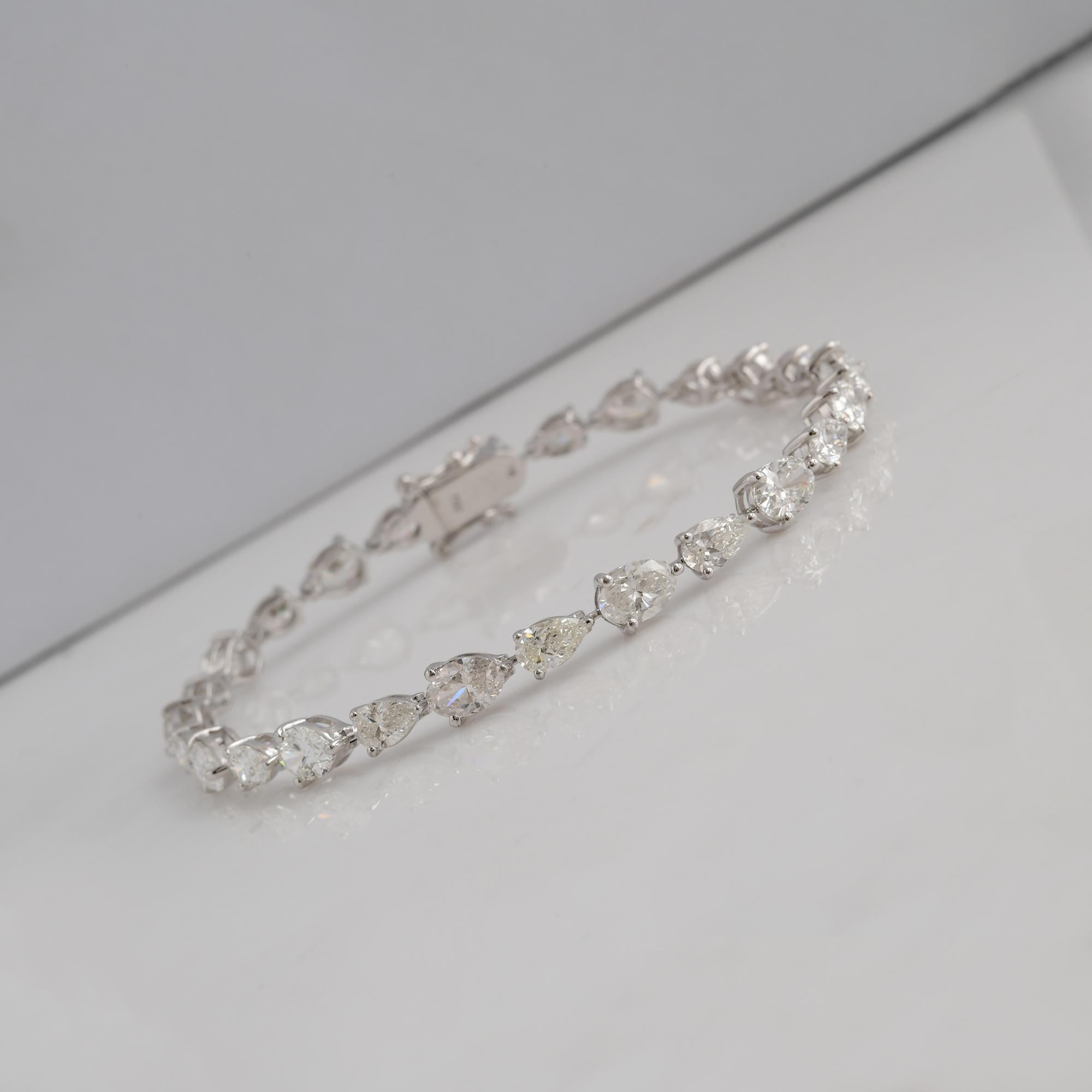 Modern Minimalist Pear Cut 8.98Ct Diamond Tennis Bracelet 14k White Gold Fine Jewelry For Sale